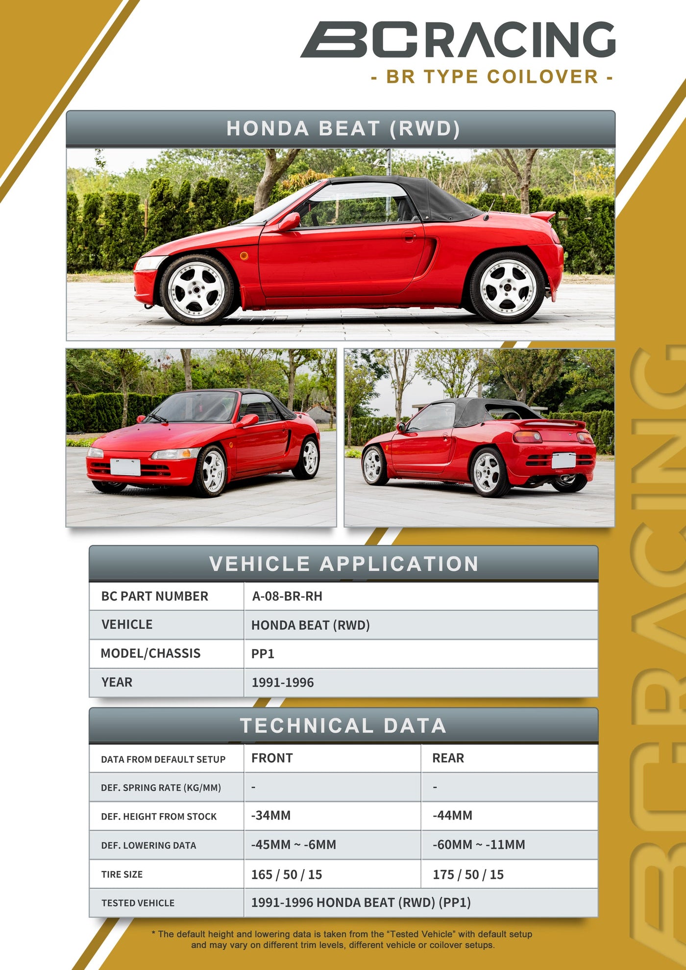 BC Racing BR Series Coilovers for 91-96 Honda Beat PP1
