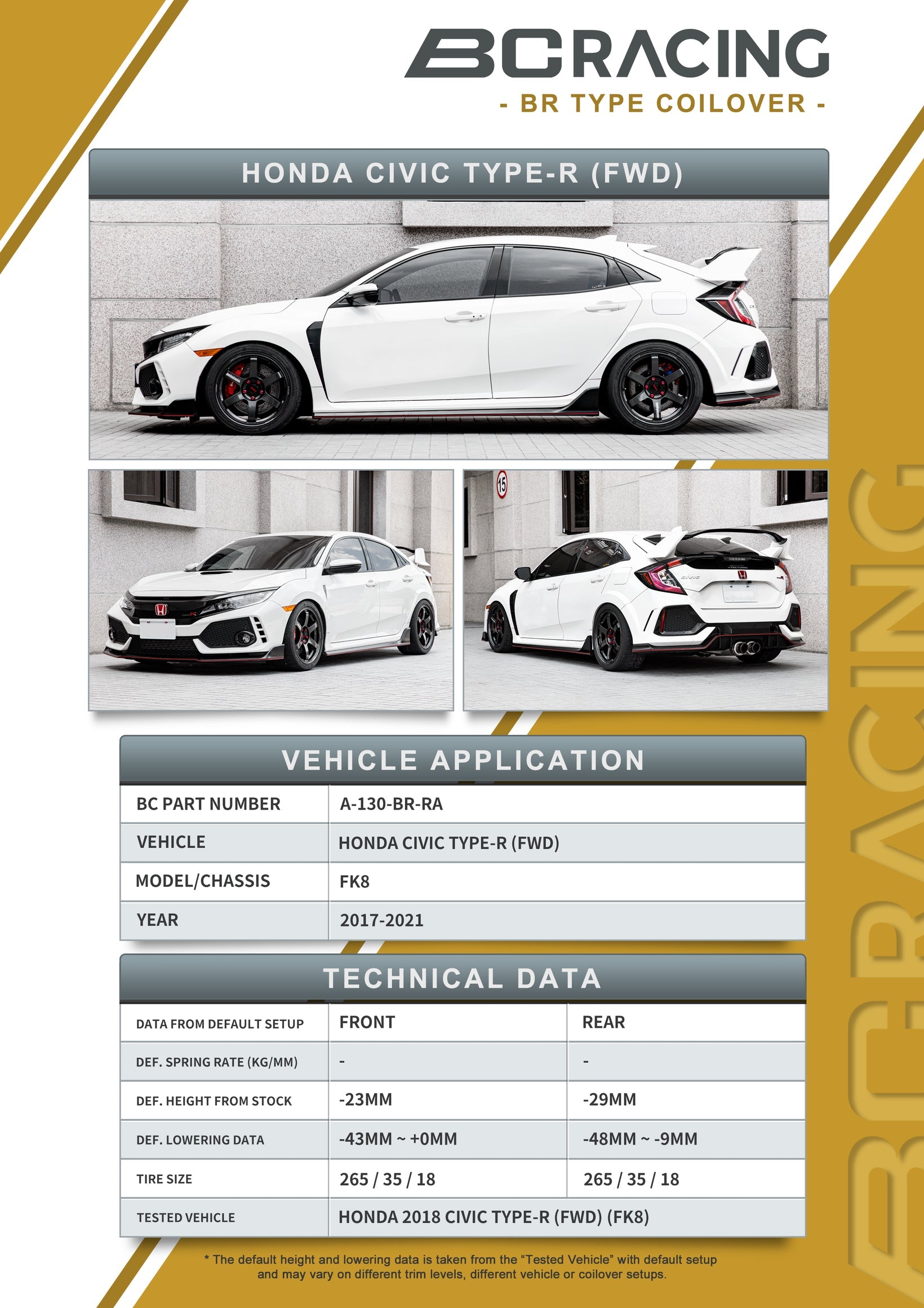 BC Racing BR Series Coilovers for 17-21 Civic Type R FK8