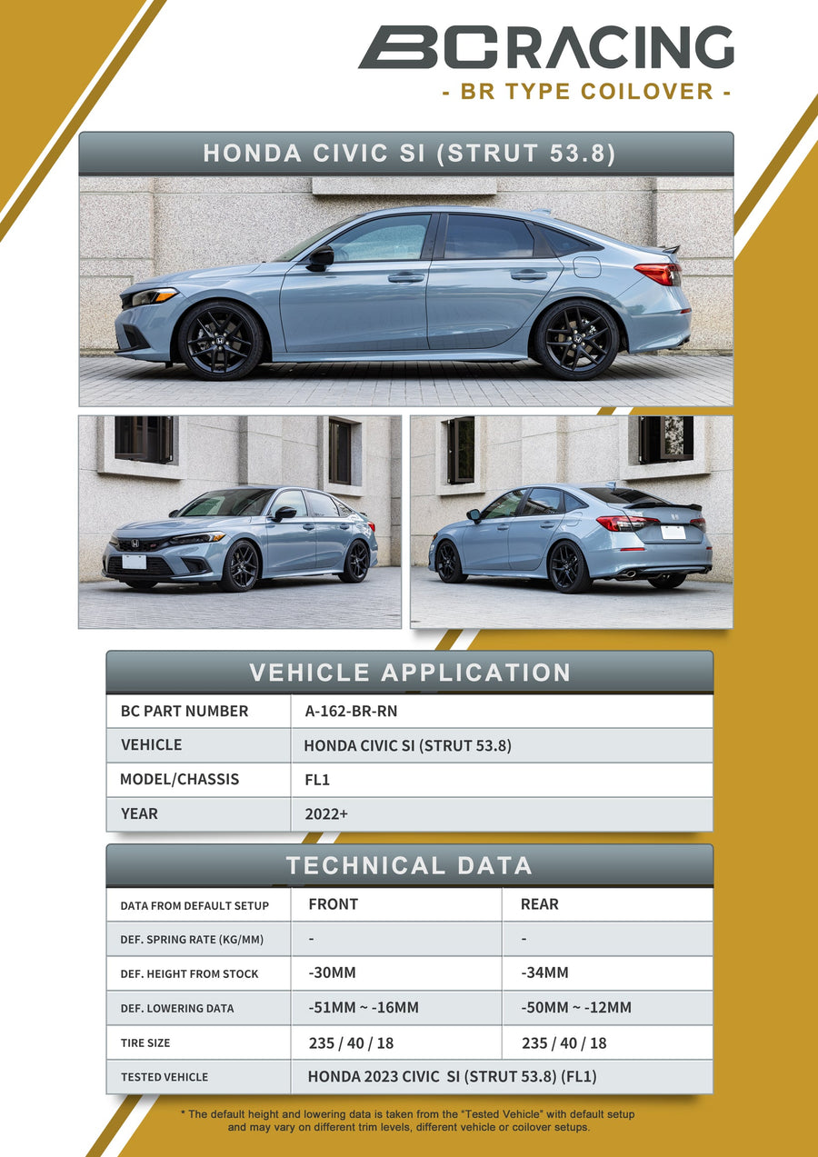 BC Racing BR Series Coilovers for 22-26 Civic Sport/Si