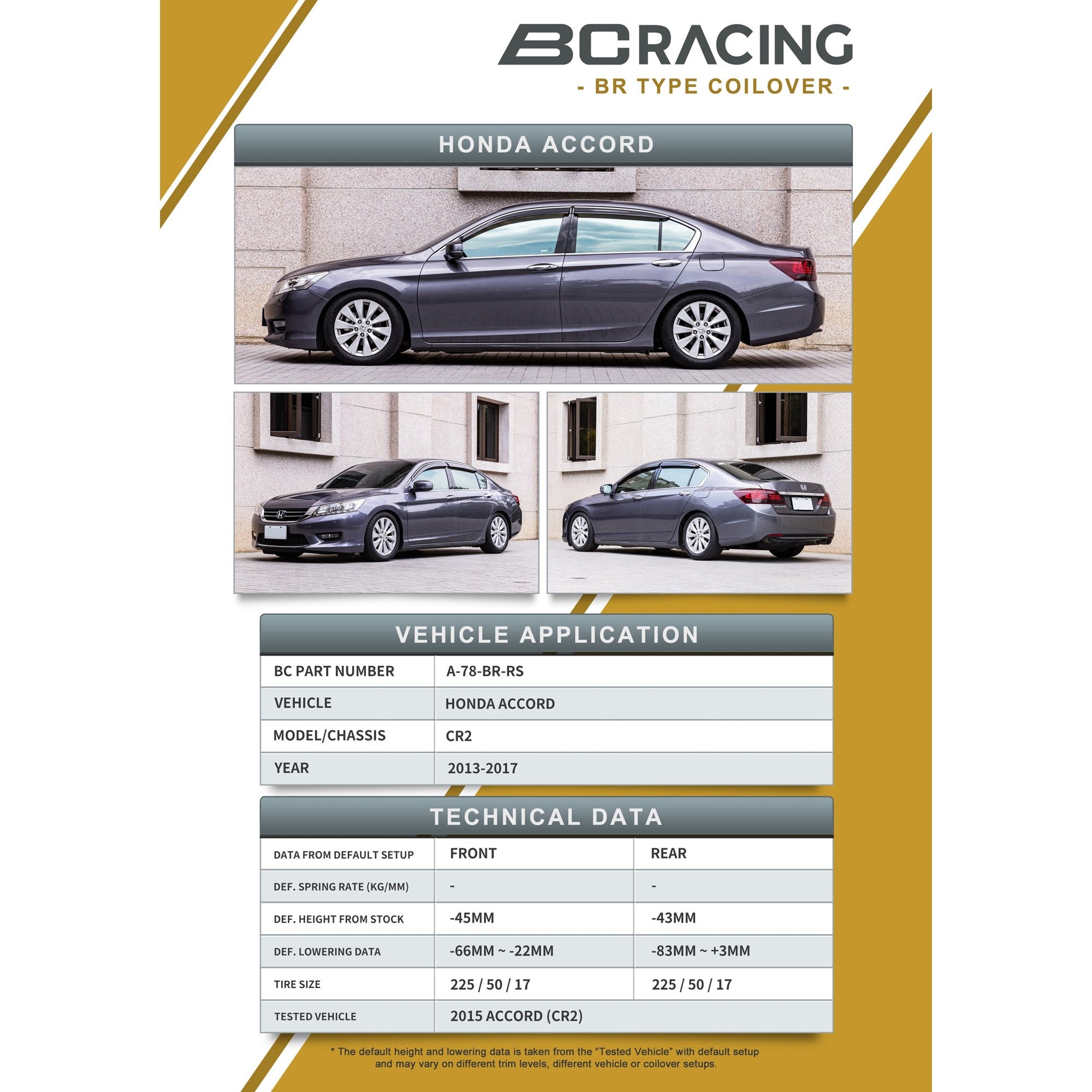 BC Racing BR Series Coilovers for 13-17 Honda Accord