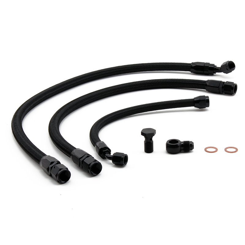 B-Series Tucked Fuel Feed and Return Line Kit with AN6 Nylon Braided Line and Fittings B-Series Tucked Fuel Feed and Return Line Kit with AN6 Nylon Braided Line and Fittings