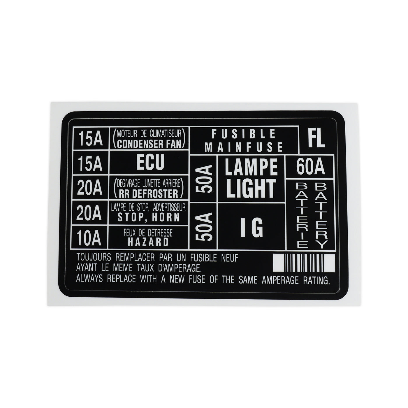 RestoTuner Engine Fuse Replacement Decal for 88-91 Civic/CRX