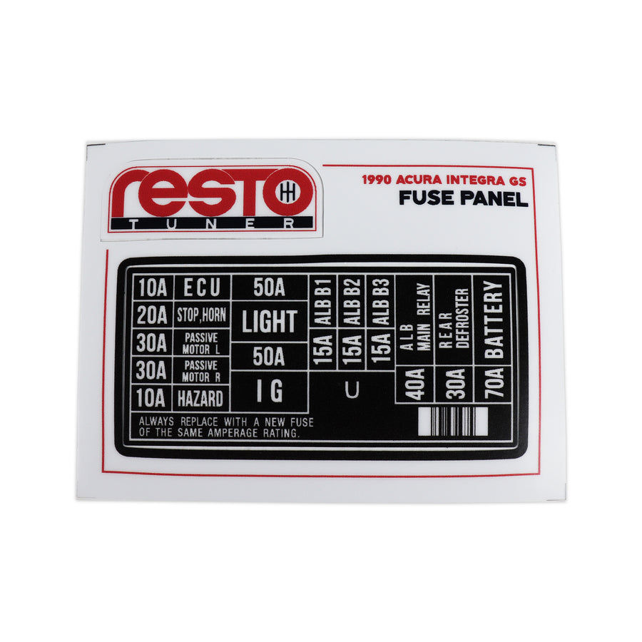 RestoTuner 1990-93 Integra Engine Fuse Replacement Decal