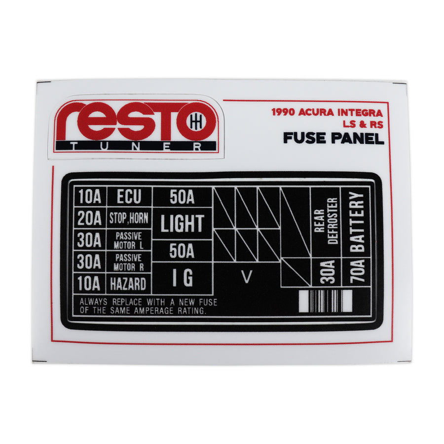 RestoTuner 1990-93 Integra Engine Fuse Replacement Decal