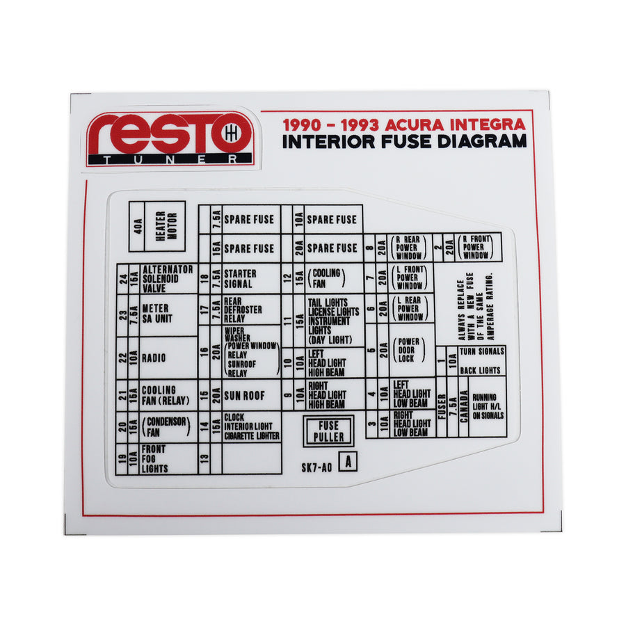 RestoTuner 1990-1993 Integra Interior Fuse Replacement Decal 90-93 Integra RST-DCL-01-21