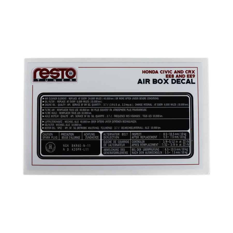 RestoTuner Civic/CRX EE8 & EE9 Air Filter Box Replacement Decal (Factory B16) RST-DCL-01-47