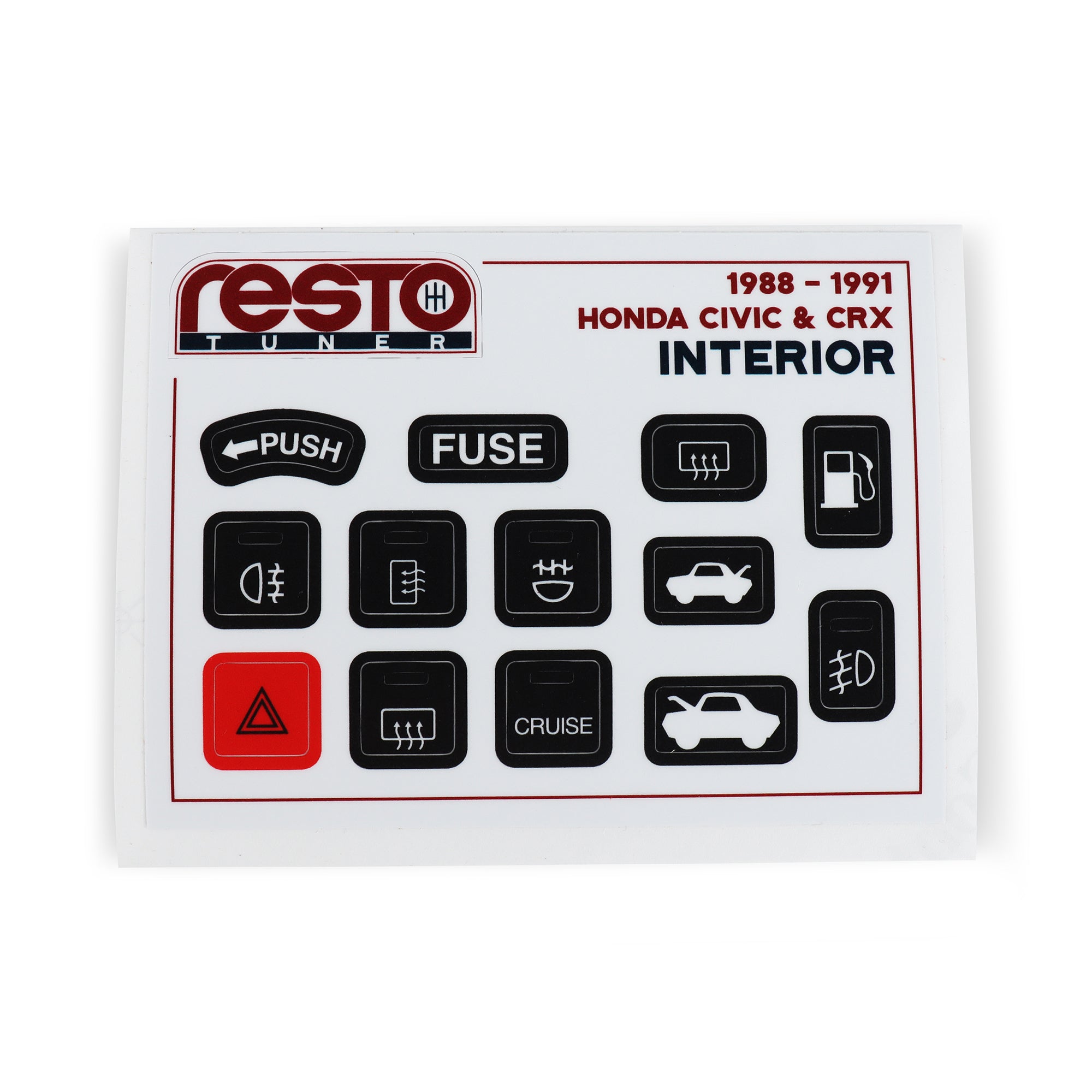 RestoTuner Replcement Interior Decal Set for 88-91 Civic/CRX