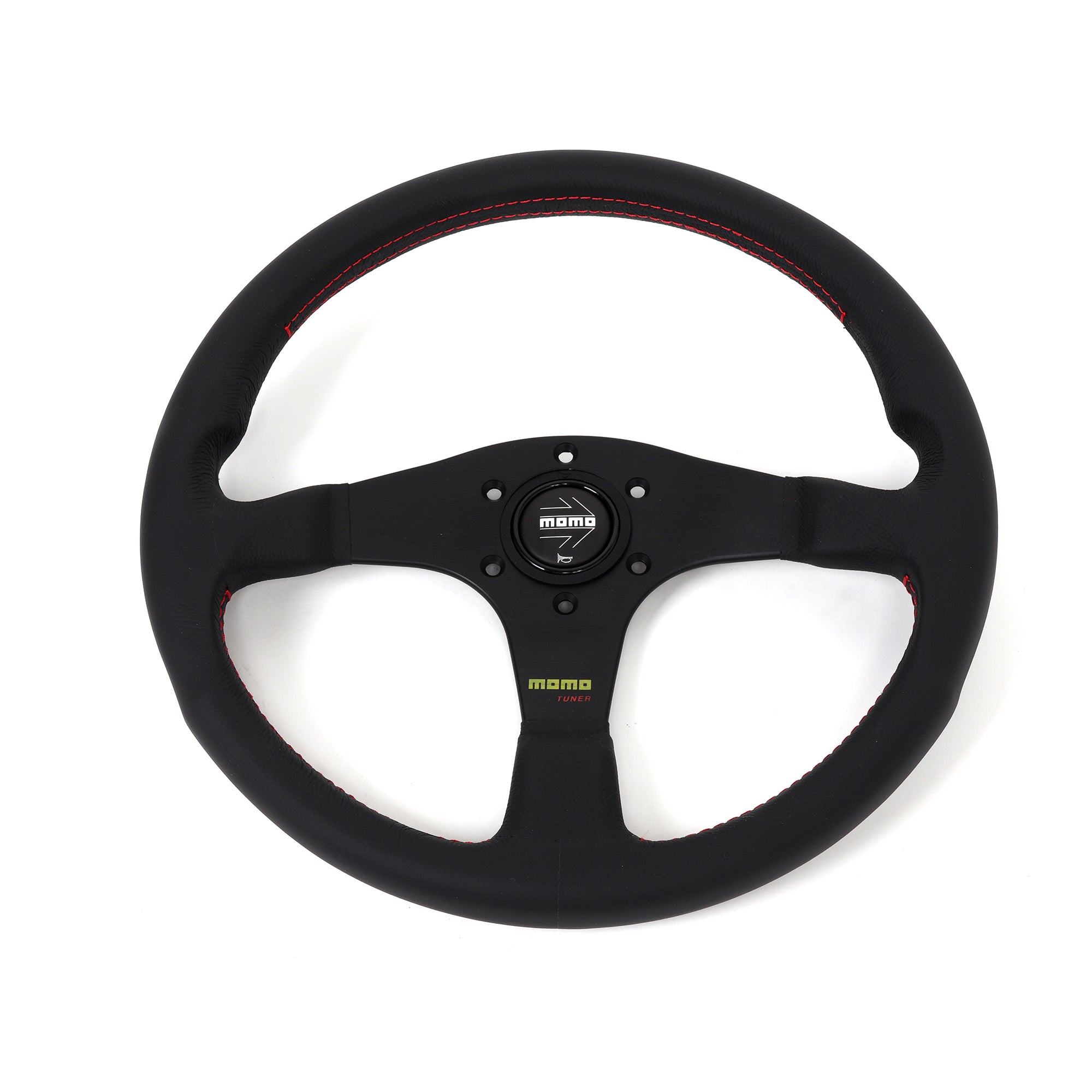 Momo Tuner Steering Wheel - Black Leather/Red Stitching · Hybrid
