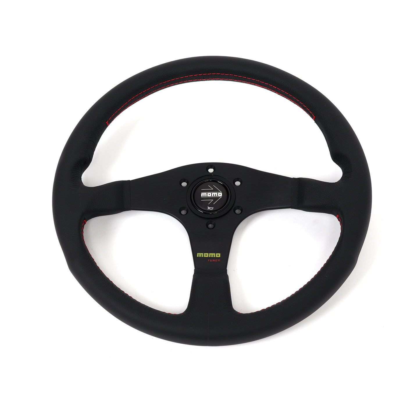 Momo Tuner Steering Wheel - Black Leather/Red Stitching