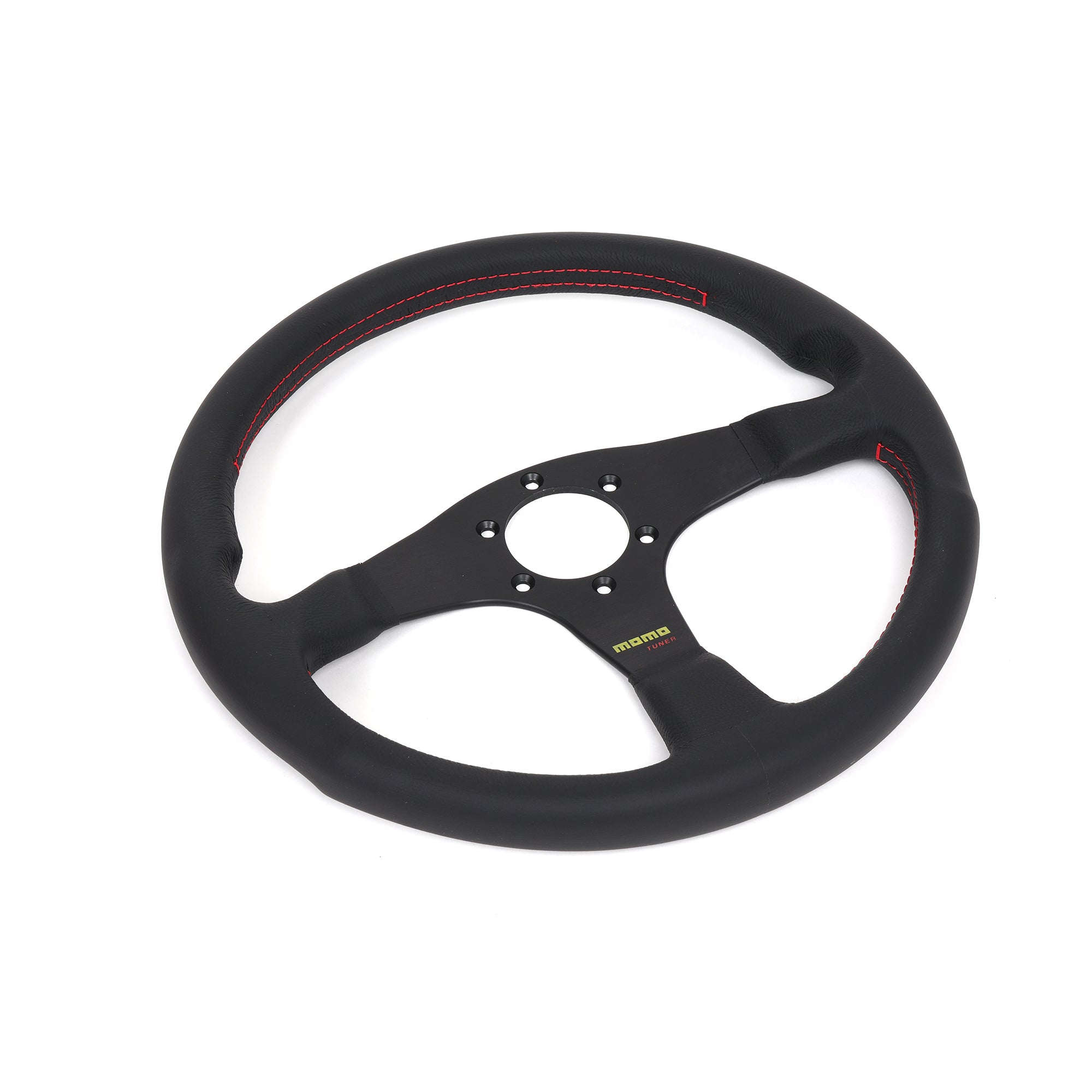 Momo Tuner Steering Wheel - Black Leather/Red Stitching