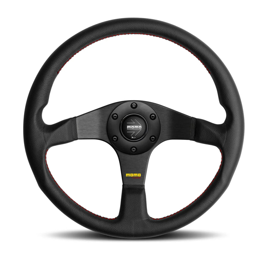 Momo Tuner Steering Wheel - Black Leather/Red Stitching