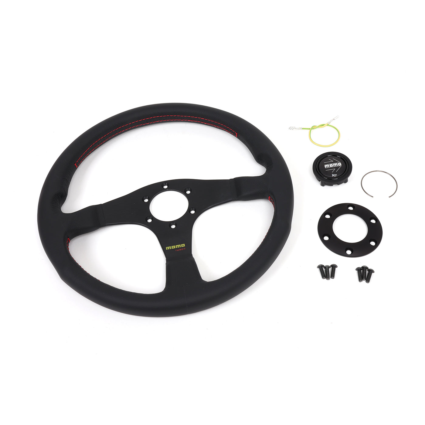 Momo Tuner Steering Wheel - Black Leather/Red Stitching