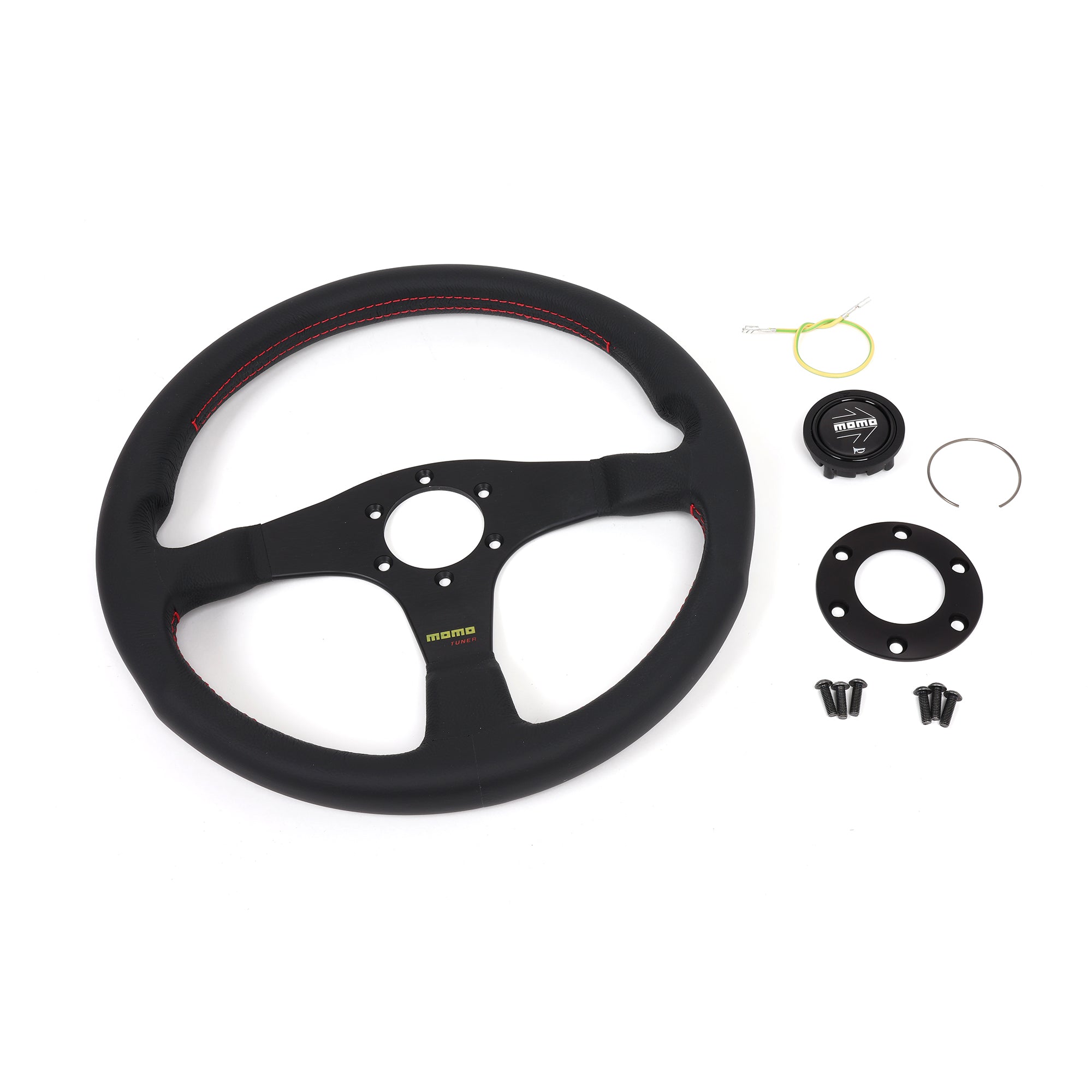 Momo Tuner Steering Wheel - Black Leather/Red Stitching